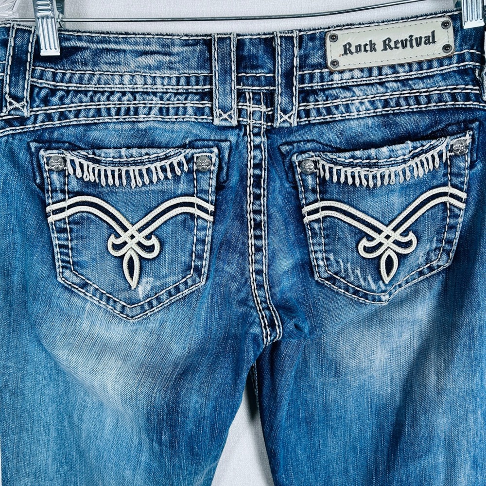 Rock Revival Becky Bootcut Jeans Women's Size 29 Embellished Pockets Medium Wash